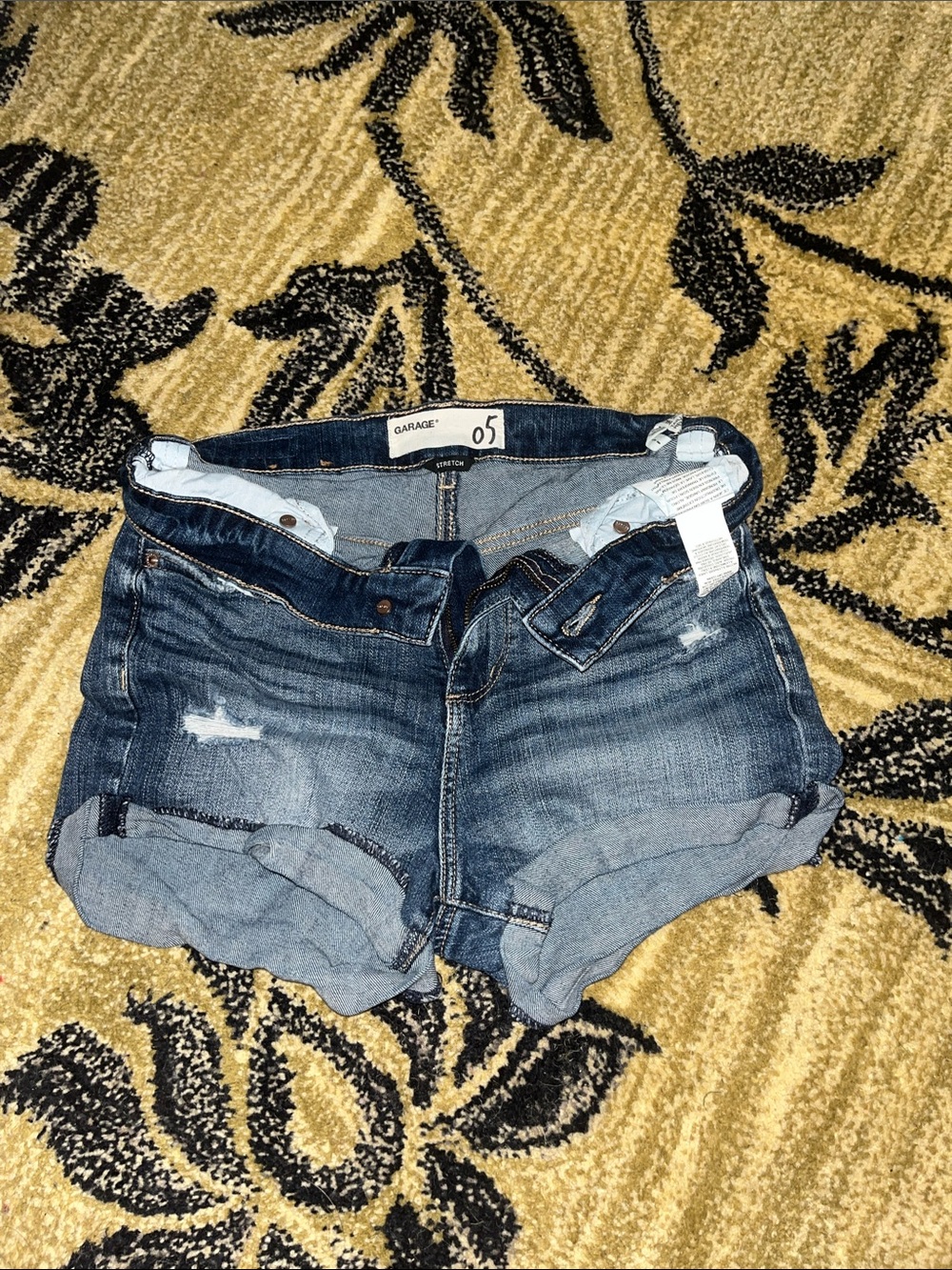 Garage Blue Distressed Rolled Hem Jean Shorts